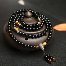 Load image into Gallery viewer, Buddha Padmasana Black Obsidian Tiger Eye Blessing Mala Bracelet Buddha padmasana