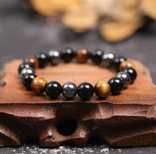 Load image into Gallery viewer, Buddha Padmasana Triple Protection Bracelet - Tiger’s Eye, Obsidian, Hematite Buddha padmasana