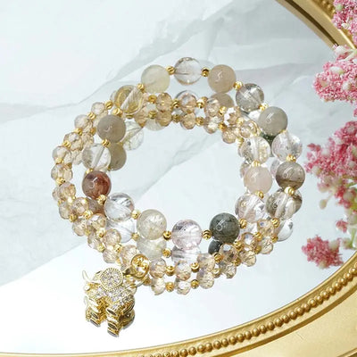 Buddha Padmasana Rose Quartz Elephant Healing Energy Charm Bracelet Buddha padmasana