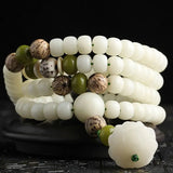 Buddha Padmasana White Jade Bodhi Lotus Mala Harmony Necklace Bracelet