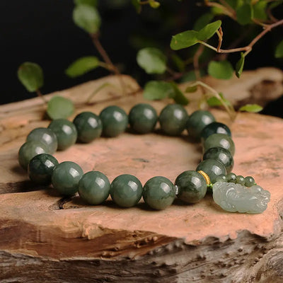 Buddha Padmasana Green Jade Bracelet with Pixiu - Invite Wealth & Calming Energies Buddha padmasana