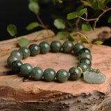 Buddha Padmasana Green Jade Bracelet with Pixiu - Invite Wealth & Calming Energies