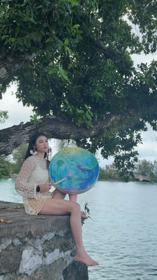 Mermaid Underwater Healing Frame Drum | Full-Size Goatskin Hand Drum Buddha padmasana