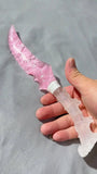 Pink Ice Blade Handcrafted Crystal Ritual Knife – A Fusion of Rose Quartz Love & Clear Quartz Purity