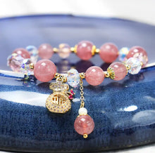 Load image into Gallery viewer, Love Healing Natural Strawberry Quartz Crystal Money Bag Charm Positive Bracelet Buddha padmasana