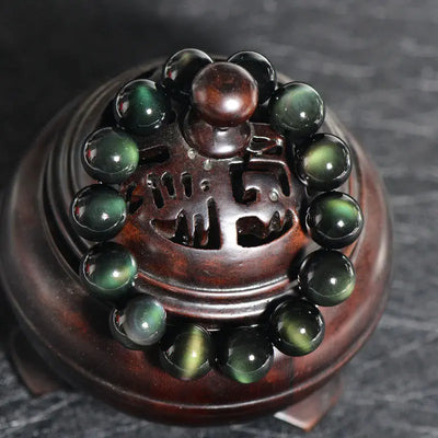 Buddha Padmasana Natural Green Eye Obsidian Wealth Bracelet - Buddha padmasana