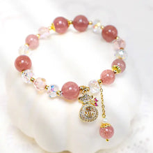 Load image into Gallery viewer, Love Healing Natural Strawberry Quartz Crystal Money Bag Charm Positive Bracelet Buddha padmasana