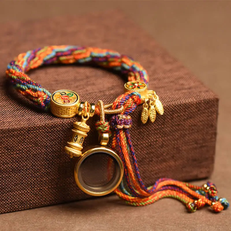 Buddha Padmasana Tibetan Om Mani Padme Hum Dreamcatcher Luck Colorful Reincarnation Knot String Bracelet Buddha padmasana