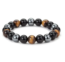 Load image into Gallery viewer, Buddha Padmasana Triple Protection Bracelet - Tiger’s Eye, Obsidian, Hematite Buddha padmasana