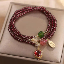 Load image into Gallery viewer, Buddha Padmasana Natural Garnet Strawberry Quartz Crystal Fox Koi Fish Peace Buckle Fortune Protection Triple Wrap Bracelet - Buddha padmasana