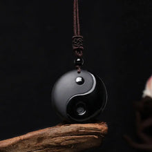 Load image into Gallery viewer, Buddha Padmasana Black Obsidian Taoism Five Sacred Mountains Nine-Character Mantra Carved Purification Yin Yang Necklace Pendant Buddha padmasana