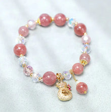 Load image into Gallery viewer, Love Healing Natural Strawberry Quartz Crystal Money Bag Charm Positive Bracelet Buddha padmasana