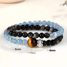 Load image into Gallery viewer, Buddha Padmasana Aquamarine, Silver Sheen Obsidian, and Tiger&#39;s Eye Double Strand Bracelet Buddha padmasana