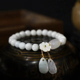 Buddha Padmasana Natural White Jade Luck Bracelet