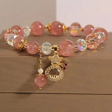 Load image into Gallery viewer, Buddha Padmasana Natural Strawberry Quartz Crystal Money Bag Charm Positive Bracelet - Buddha padmasana