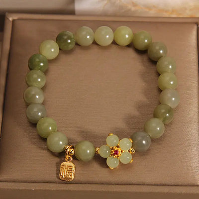 Buddha Padmasana Green Jade Flower Fu Character Charm Luck Bracelet Buddha padmasana