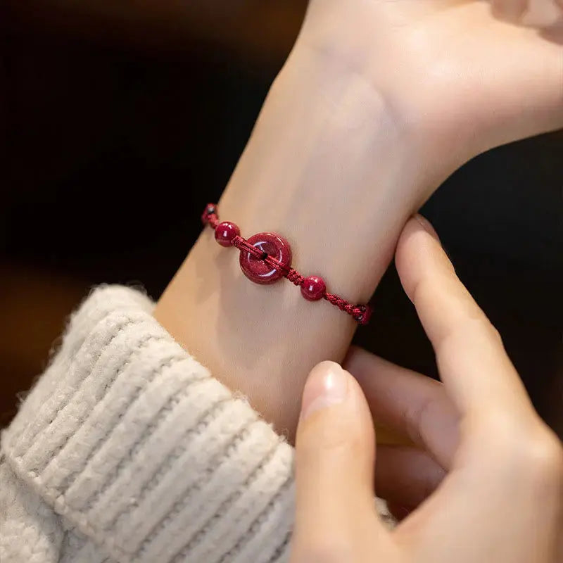 Buddha Padmasana Handmade Cinnabar Peace Buckle Safe and Healthy Charm Blessing String Bracelet Anklet Buddha padmasana