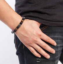 Load image into Gallery viewer, Buddha Padmasana Triple Protection Bracelet - Tiger’s Eye, Obsidian, Hematite Buddha padmasana