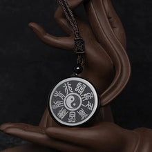 Load image into Gallery viewer, Buddha Padmasana Black Obsidian Taoism Five Sacred Mountains Nine-Character Mantra Carved Purification Yin Yang Necklace Pendant Buddha padmasana