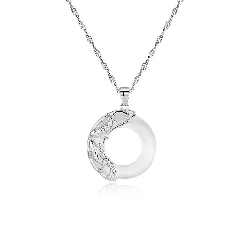 Buddha Padmasana Natural White Jade Koi Lucky Necklace - Buddha padmasana