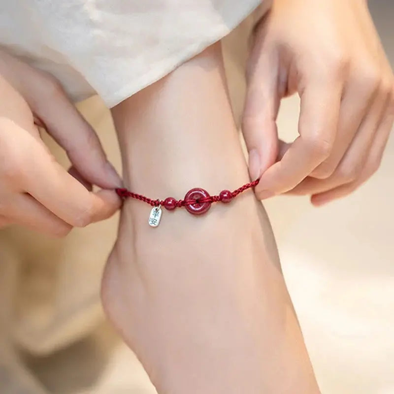 Buddha Padmasana Handmade Cinnabar Peace Buckle Safe and Healthy Charm Blessing String Bracelet Anklet Buddha padmasana
