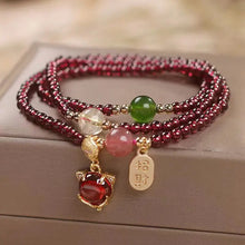 Load image into Gallery viewer, Buddha Padmasana Natural Garnet Strawberry Quartz Crystal Fox Koi Fish Peace Buckle Fortune Protection Triple Wrap Bracelet - Buddha padmasana