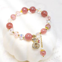 Load image into Gallery viewer, Buddha Padmasana Natural Strawberry Quartz Crystal Money Bag Charm Positive Bracelet - Buddha padmasana