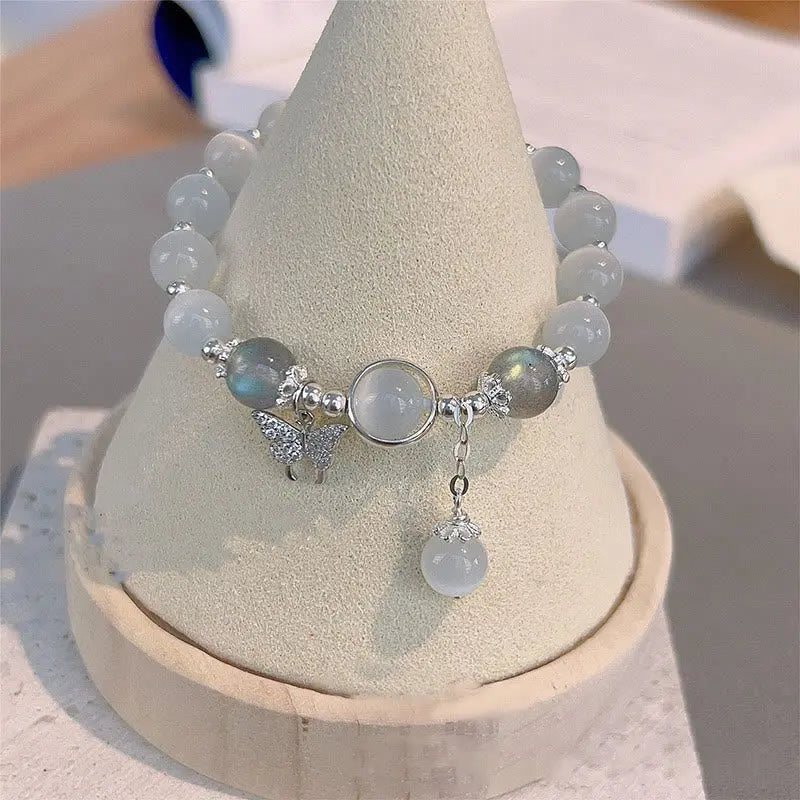 Buddha Padmasana Cat's Eye Moonstone Butterfly Star Charm Support Bracelet - Buddha padmasana