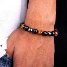 Load image into Gallery viewer, Buddha Padmasana Triple Protection Bracelet - Tiger’s Eye, Obsidian, Hematite Buddha padmasana