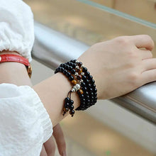 Load image into Gallery viewer, Buddha Padmasana Black Obsidian Tiger Eye Blessing Mala Bracelet Buddha padmasana