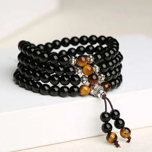 Load image into Gallery viewer, Buddha Padmasana Black Obsidian Tiger Eye Blessing Mala Bracelet Buddha padmasana