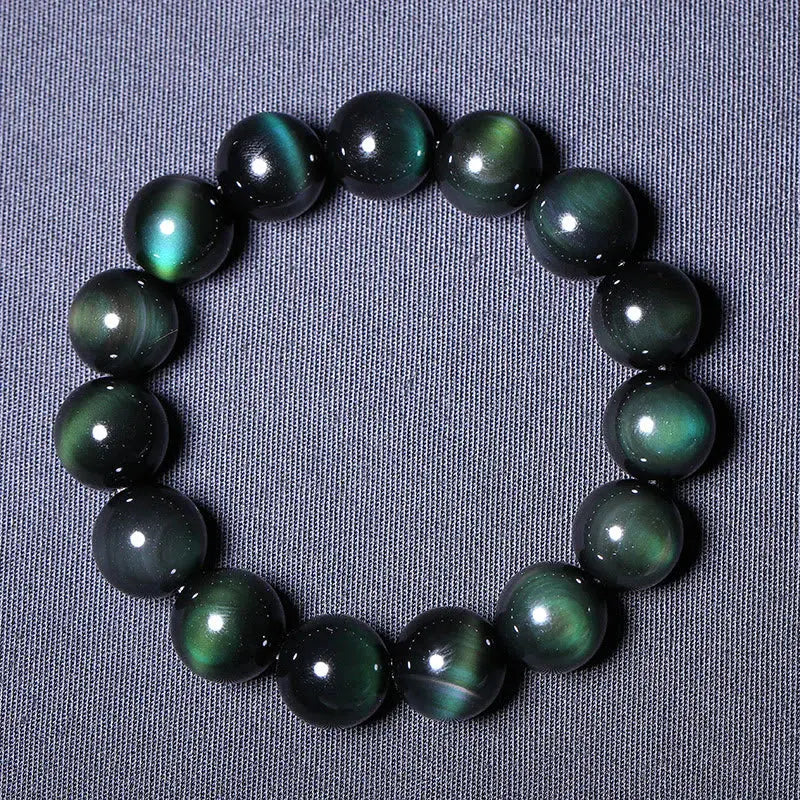 Buddha Padmasana Natural Green Eye Obsidian Wealth Bracelet - Buddha padmasana