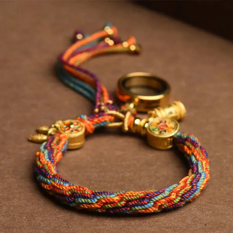 Buddha Padmasana Tibetan Om Mani Padme Hum Dreamcatcher Luck Colorful Reincarnation Knot String Bracelet Buddha padmasana