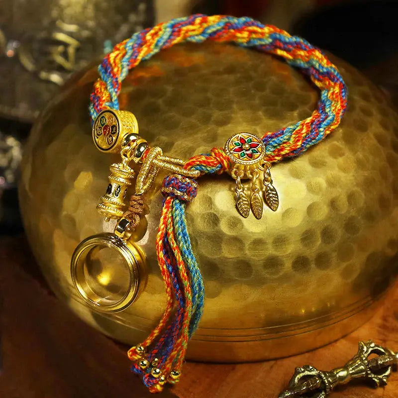 Buddha Padmasana Tibetan Om Mani Padme Hum Dreamcatcher Luck Colorful Reincarnation Knot String Bracelet Buddha padmasana