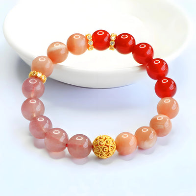 Buddha Padmasana Strawberry Quartz Orange Moonstone Agate Crystal Healing Bracelet Buddha padmasana