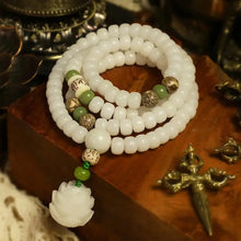 Load image into Gallery viewer, Buddha Padmasana White Jade Bodhi Lotus Mala Harmony Necklace Bracelet Buddha padmasana