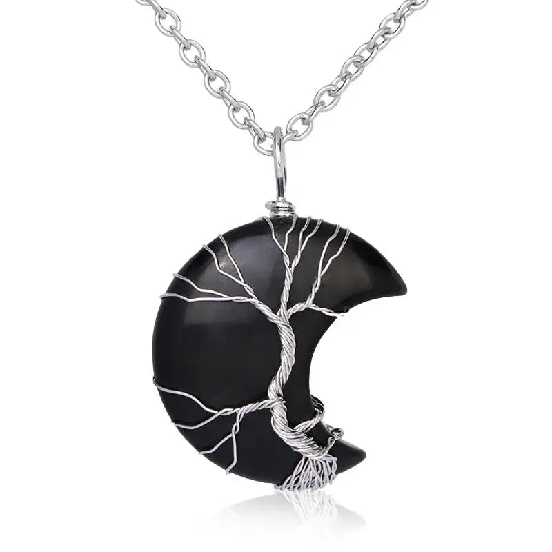 Buddha Padmasana Natural Quartz Crystal Moon Tree Of Life Healing Energy Necklace Pendant - Buddha padmasana
