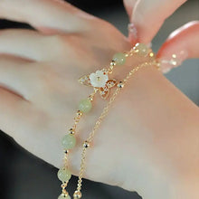 Load image into Gallery viewer, Buddha Padmasana 14K Gold Plated Jade Butterfly Tridacna Stone Flower Double Layer Luck Bracelet - Buddha padmasana