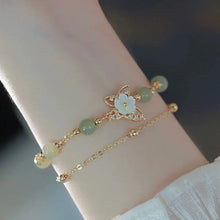 Load image into Gallery viewer, Buddha Padmasana 14K Gold Plated Jade Butterfly Tridacna Stone Flower Double Layer Luck Bracelet - Buddha padmasana