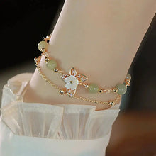 Load image into Gallery viewer, Buddha Padmasana 14K Gold Plated Jade Butterfly Tridacna Stone Flower Double Layer Luck Bracelet - Buddha padmasana