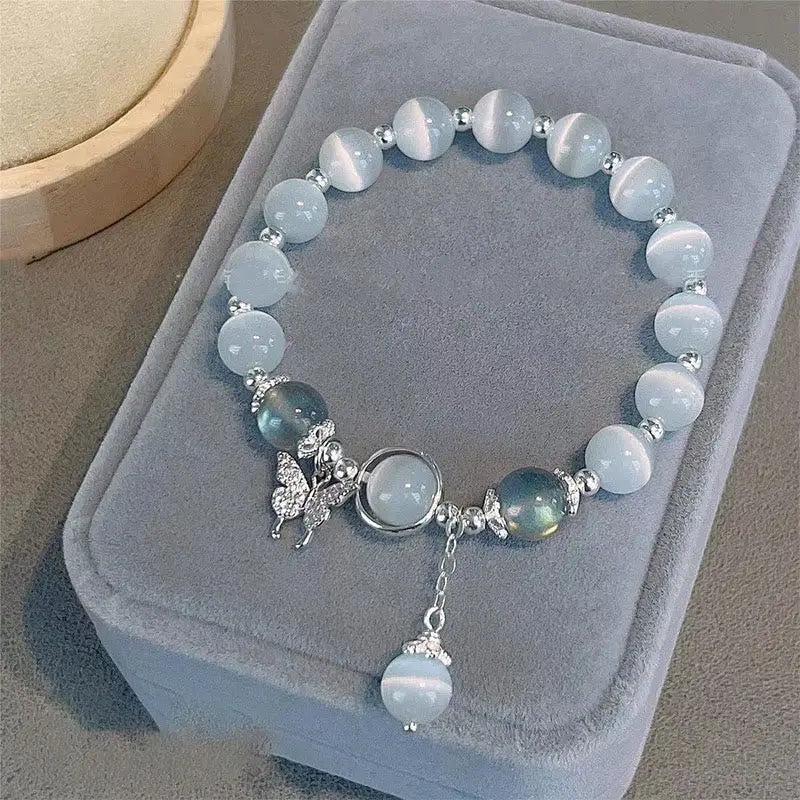 Buddha Padmasana Cat's Eye Moonstone Butterfly Star Charm Support Bracelet - Buddha padmasana