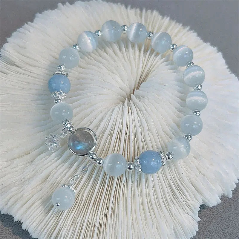 Buddha Padmasana Cat's Eye Moonstone Butterfly Star Charm Support Bracelet - Buddha padmasana