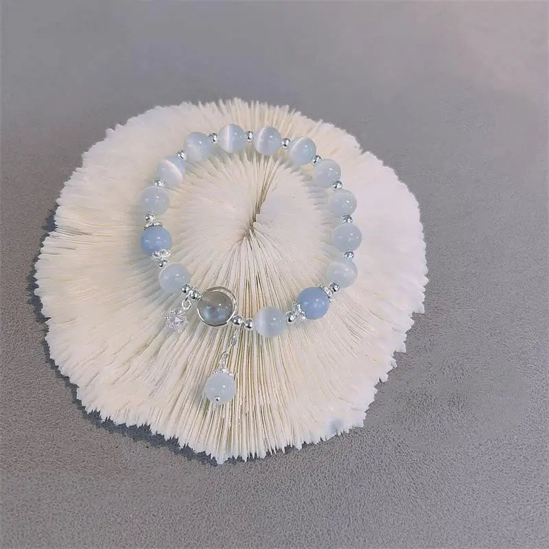 Buddha Padmasana Cat's Eye Moonstone Butterfly Star Charm Support Bracelet - Buddha padmasana