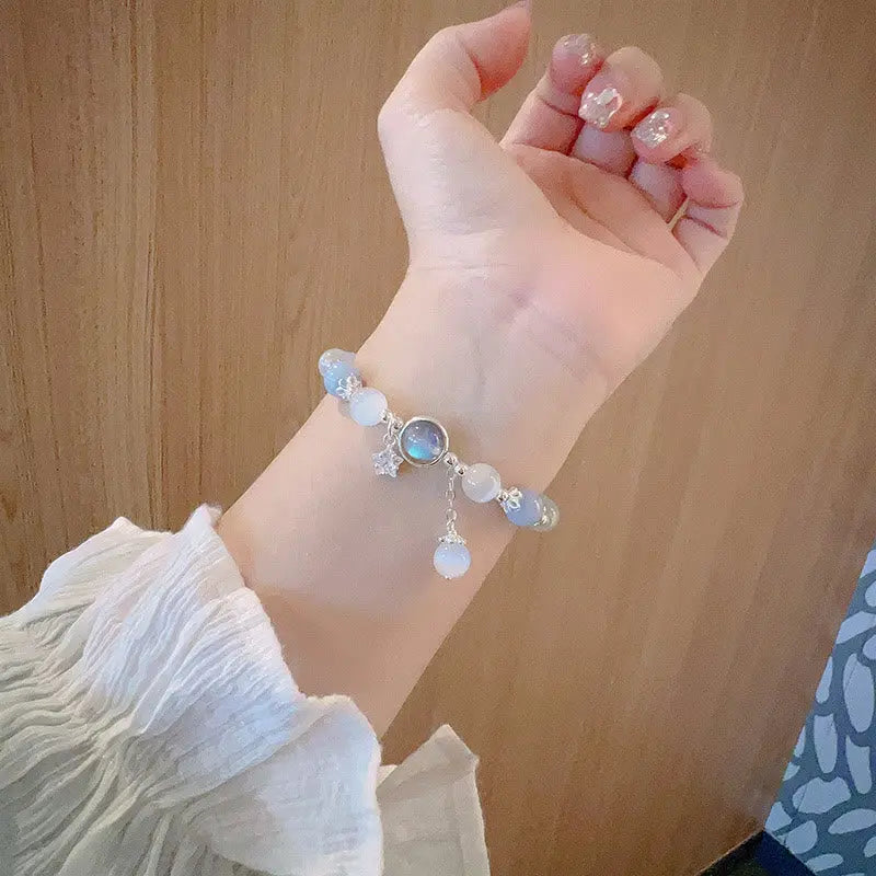 Buddha Padmasana Cat's Eye Moonstone Butterfly Star Charm Support Bracelet - Buddha padmasana