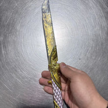 Load image into Gallery viewer, Close-up macro shot of the ornate golden wing crossguard and textured opal blade, showcasing the divine craftsmanship and luminescent finish.