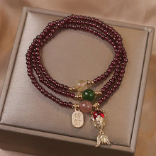 Load image into Gallery viewer, Buddha Padmasana Natural Garnet Strawberry Quartz Crystal Fox Koi Fish Peace Buckle Fortune Protection Triple Wrap Bracelet - Buddha padmasana