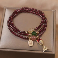 Load image into Gallery viewer, Buddha Padmasana Natural Garnet Strawberry Quartz Crystal Fox Koi Fish Peace Buckle Fortune Protection Triple Wrap Bracelet - Buddha padmasana