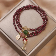Load image into Gallery viewer, Buddha Padmasana Natural Garnet Strawberry Quartz Crystal Fox Koi Fish Peace Buckle Fortune Protection Triple Wrap Bracelet - Buddha padmasana