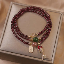 Load image into Gallery viewer, Buddha Padmasana Natural Garnet Strawberry Quartz Crystal Fox Koi Fish Peace Buckle Fortune Protection Triple Wrap Bracelet - Buddha padmasana