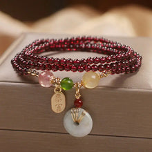 Load image into Gallery viewer, Buddha Padmasana Natural Garnet Strawberry Quartz Crystal Fox Koi Fish Peace Buckle Fortune Protection Triple Wrap Bracelet - Buddha padmasana